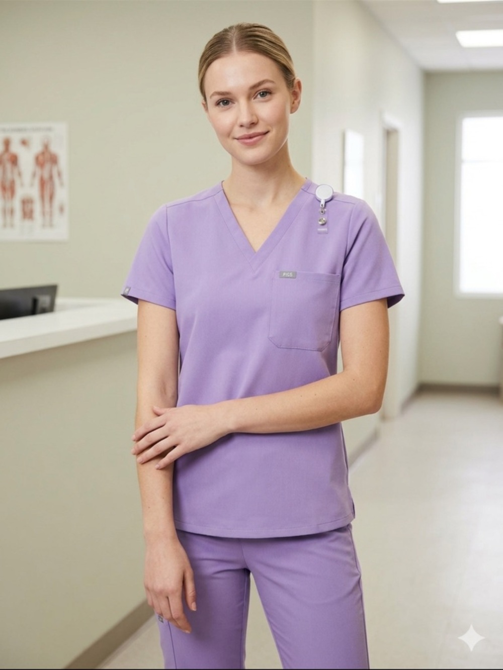 Figs Lavender V-Neck Scrub Top